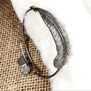 Alex & Ani large quill feather and charm silver tone bangle adjustable bracelet